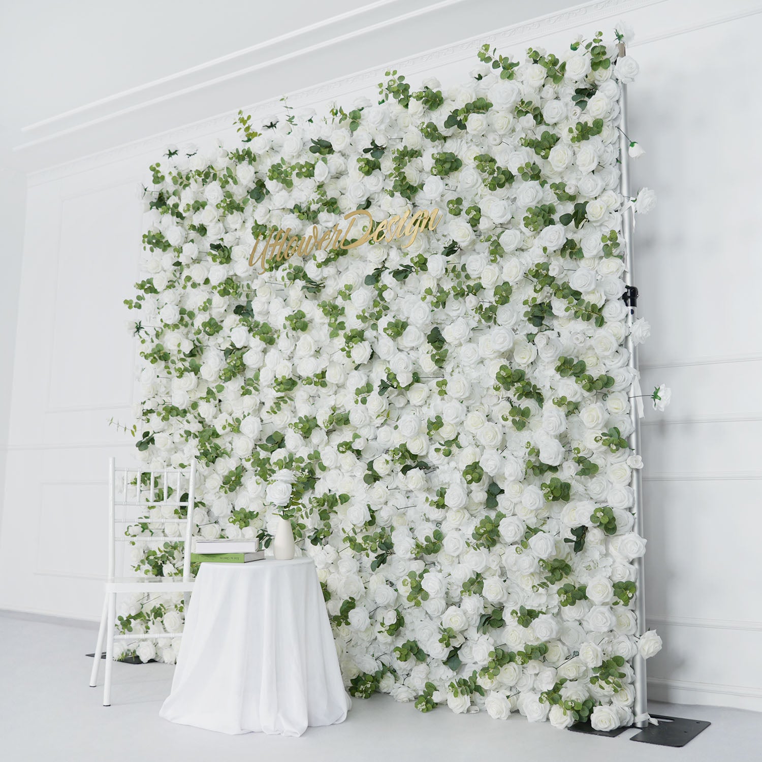 Uflower Artificial White Rose Wall Wedding Backdrop Decor